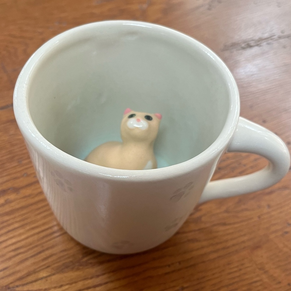 Handmade Spademan Pottery Cat Mug 3D Hidden Kitty Inside Ceramic Cup Signed